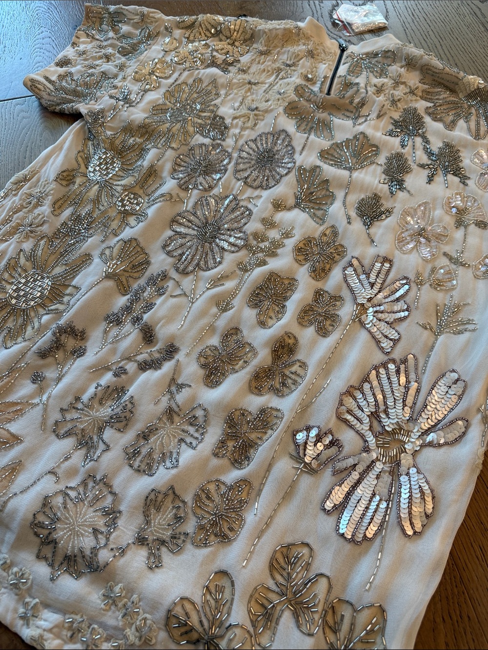 Free People White Short Sleeve Sequin Floral Top - Picture 11 of 13